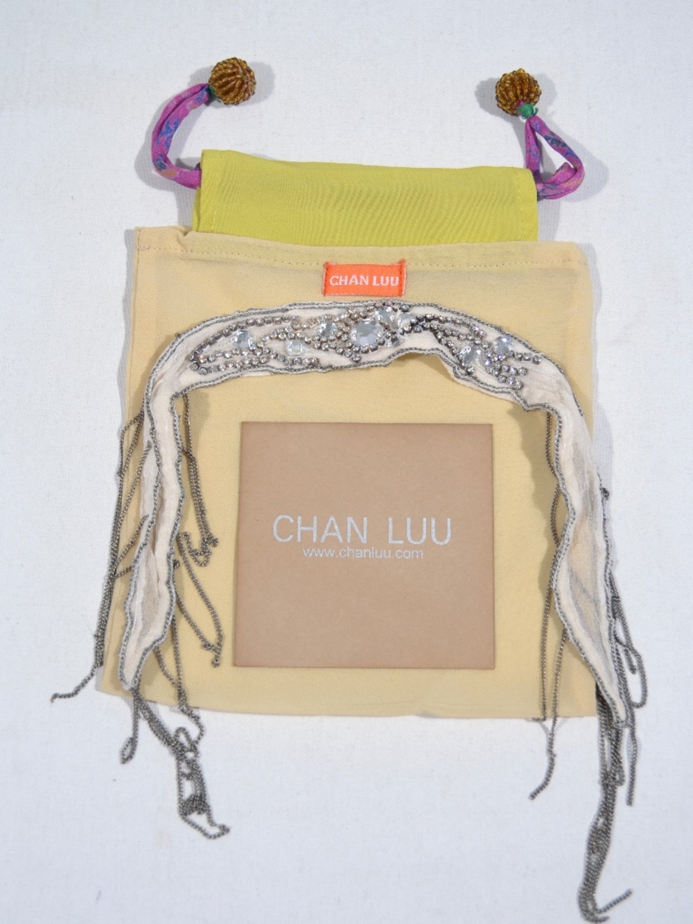 NEW CHAN LUU SILK TIE BRACELET, CRYSTAL, FRINGE